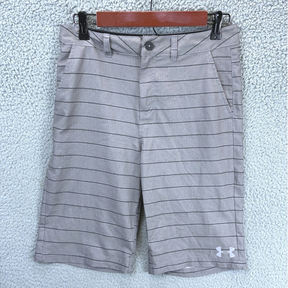 Under Armour Striped Hybrid Shorts Boys 16 Gray Activewear Beach Casual